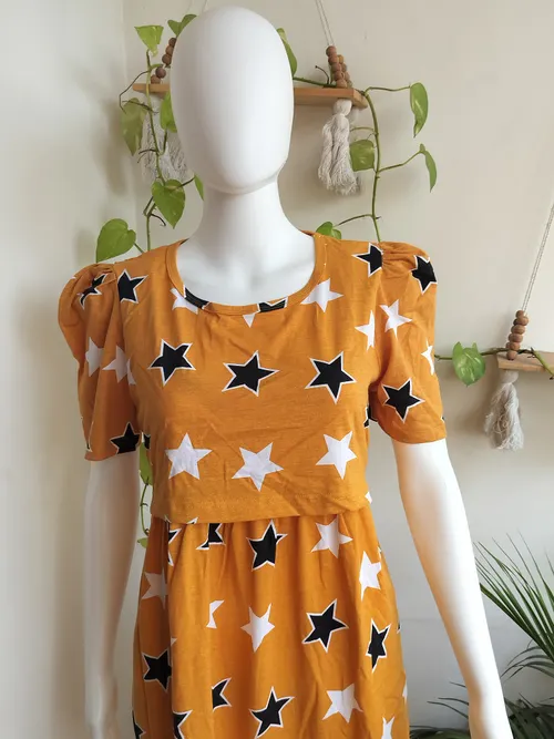 Maternity Maxi - Knee Length - Yellow Stars